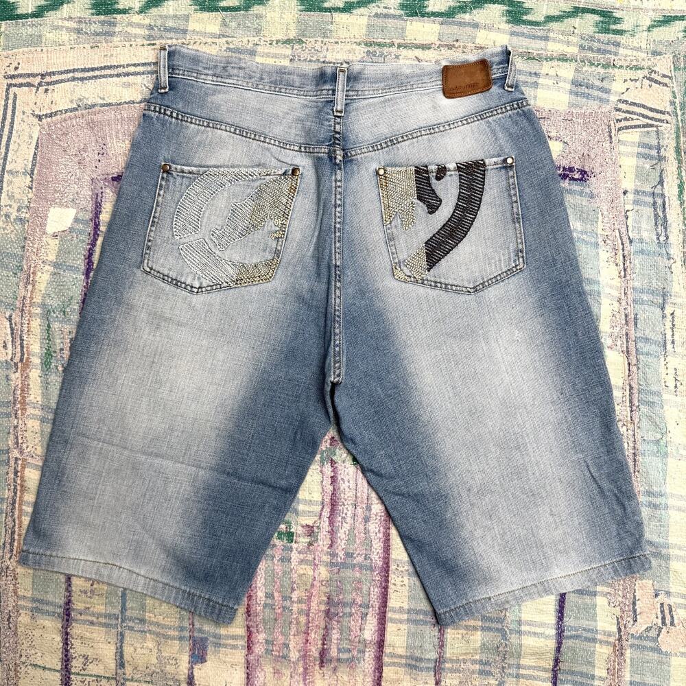 Vintage Y2K Ecko Unltd Light Wash Denim Short 38 Embroidered Pocket Rhino Baggy